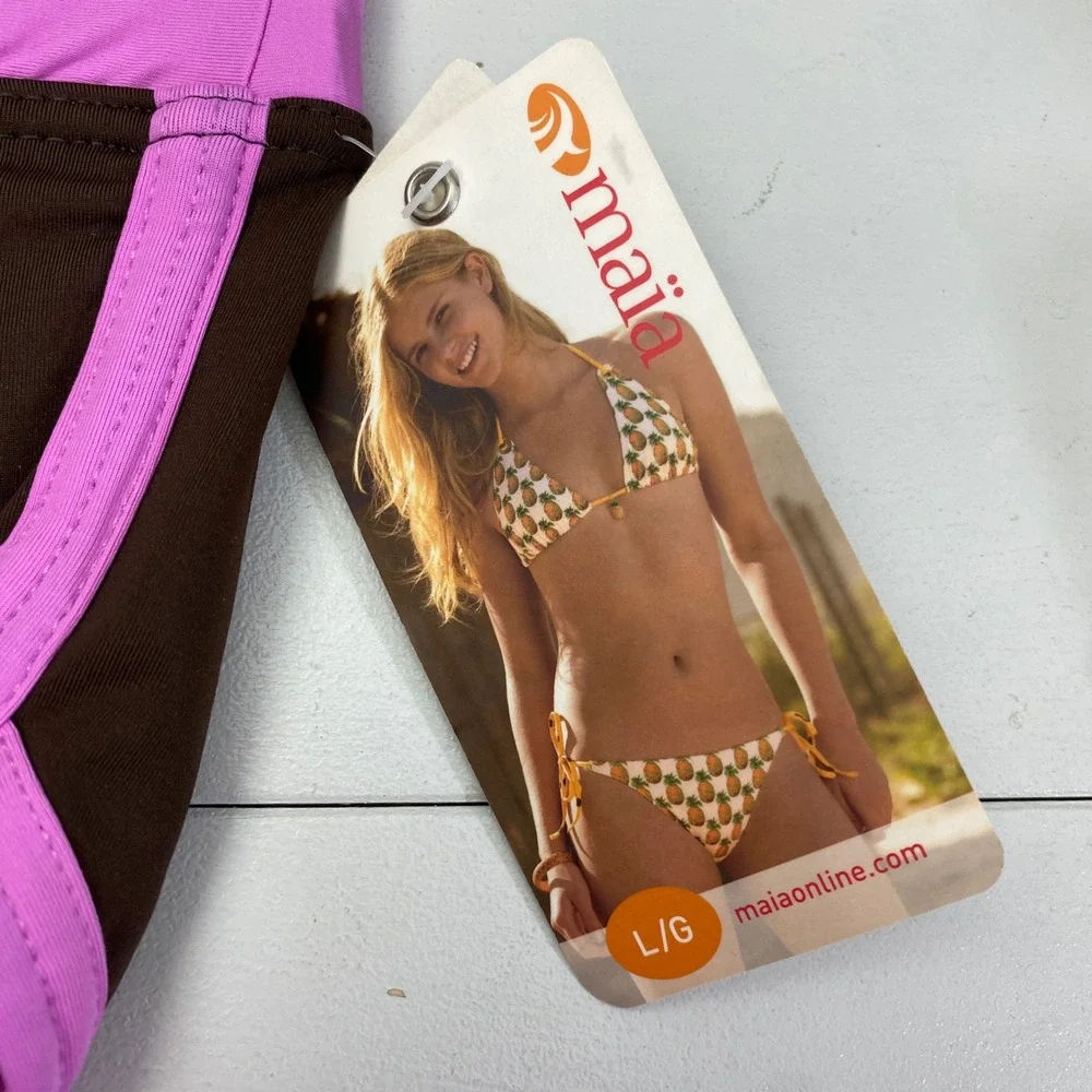 Y2K Maia Bikini Bottoms Womens Large Brown Pink Polka Dot Swimwear Boy Shorts